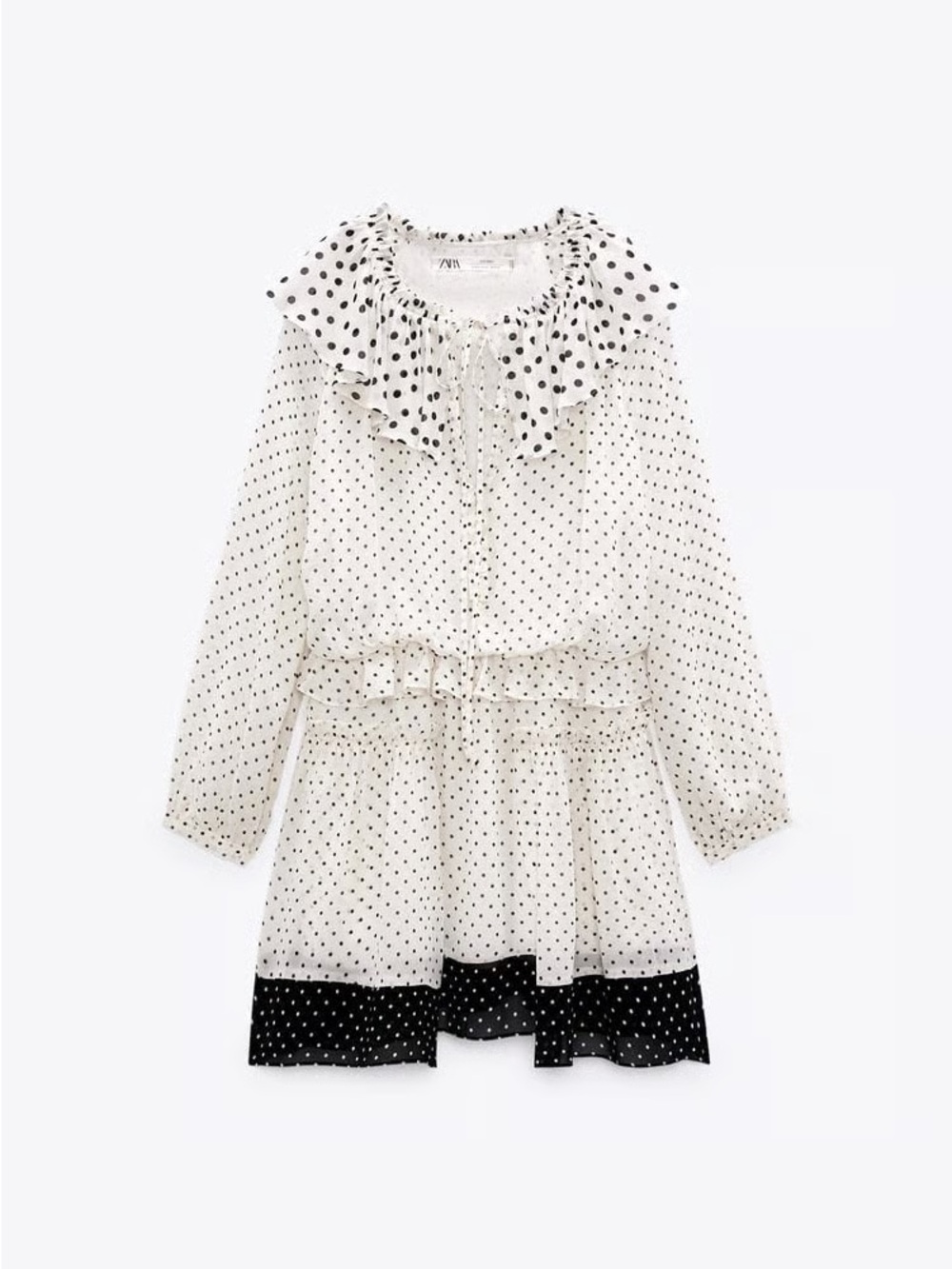 Zara Studio White and Black Polka Dot Ruffle Mini Dress